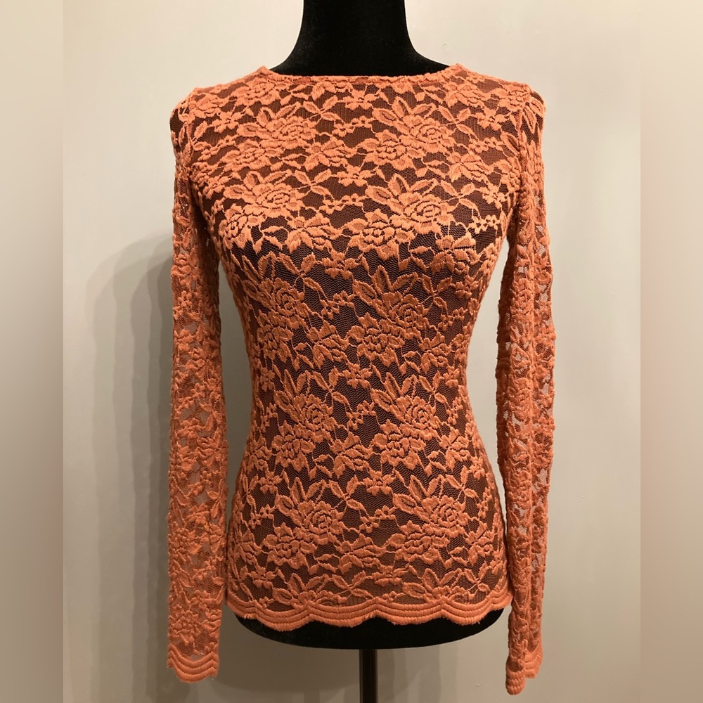 (3 for $50) Ginger-Coloured Lace Long-Sleeve Top